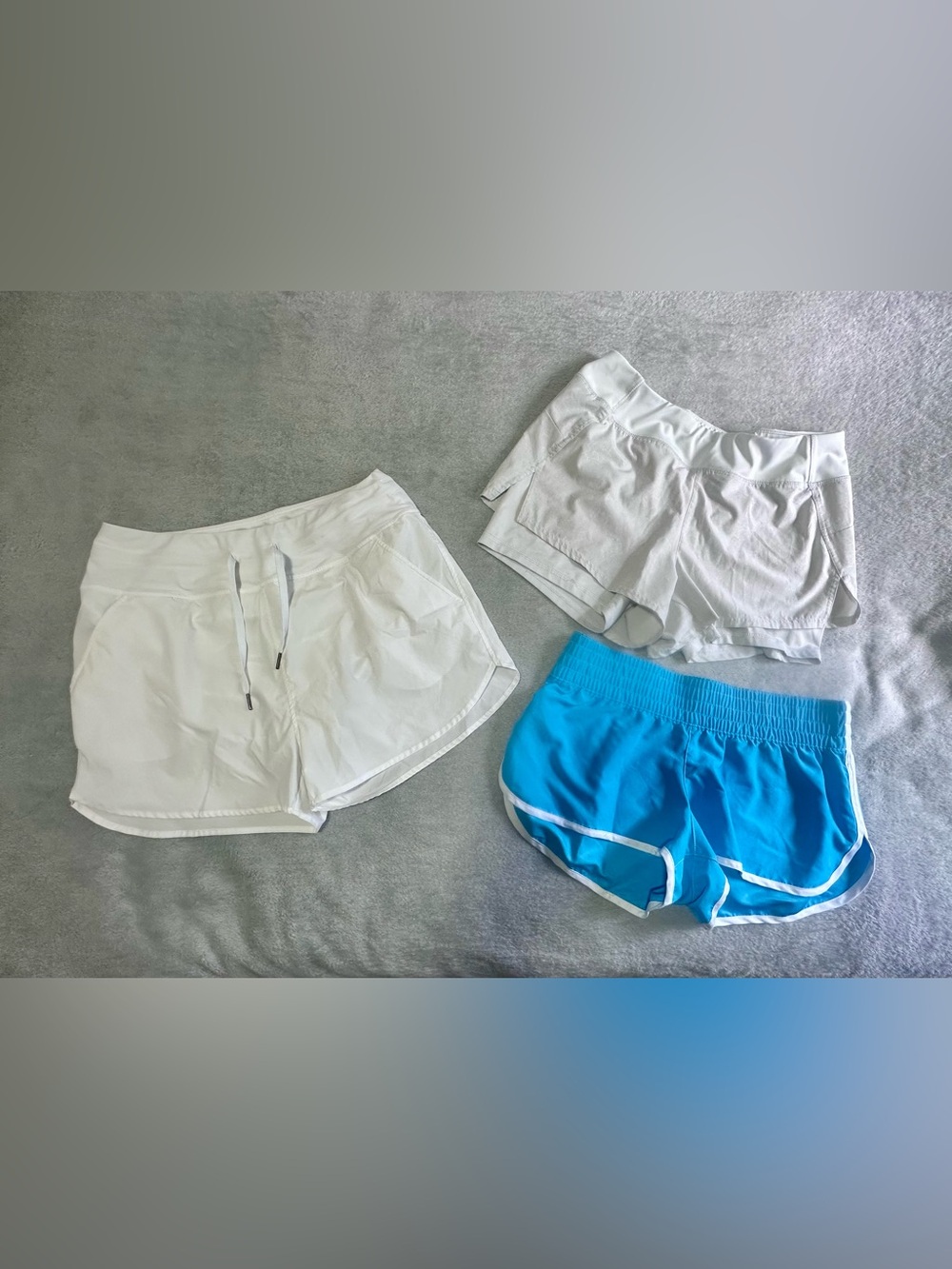 Women's Athletic Shorts 3 Pack - White, Gray, & Blue